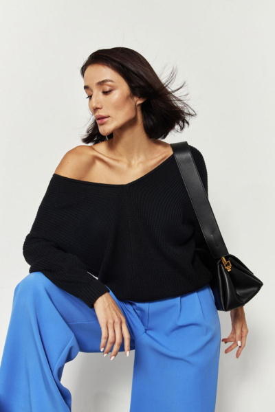 Свитер с V-вырезом (one size, черный)